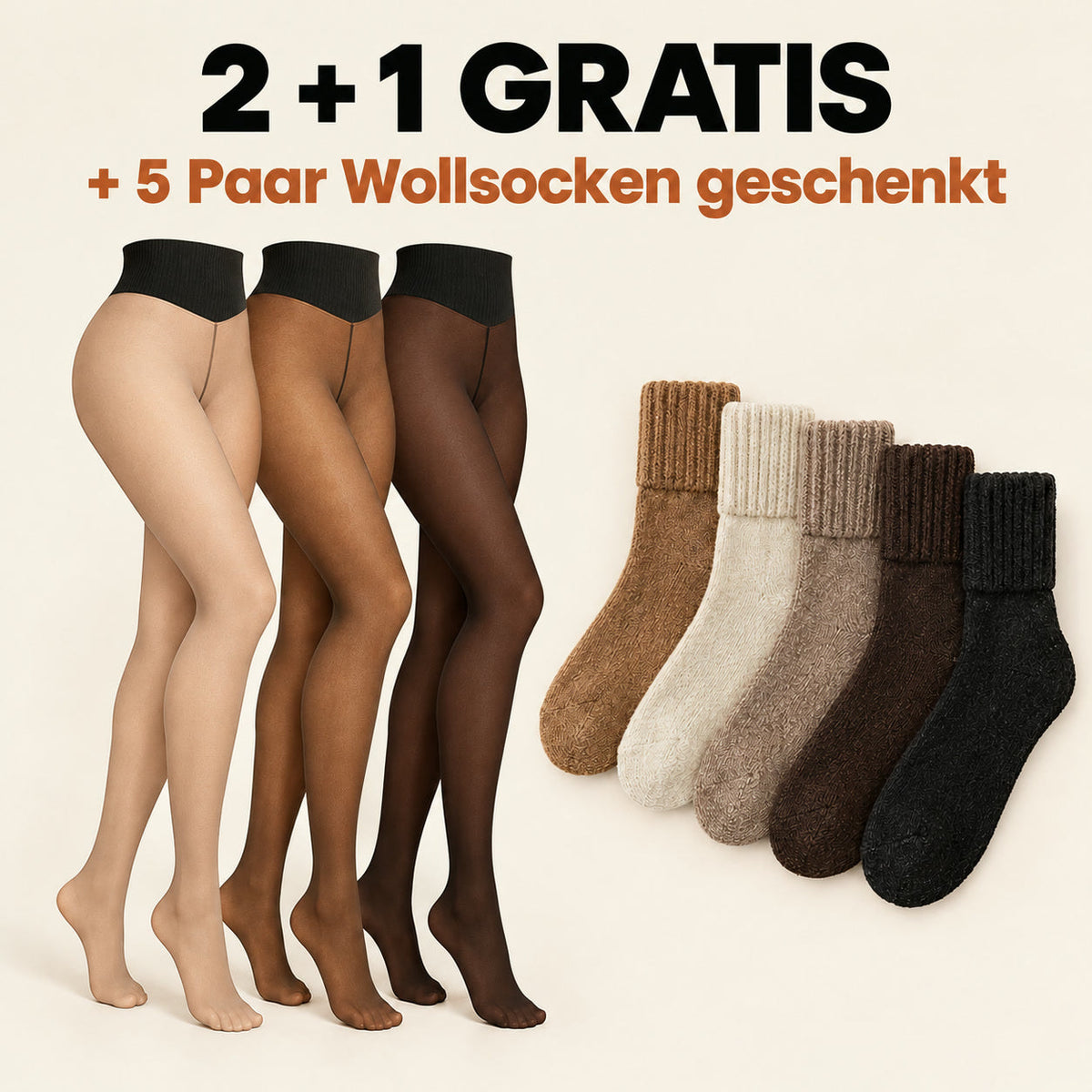 2 + 1 gratis + 5 Paar Wollsocken